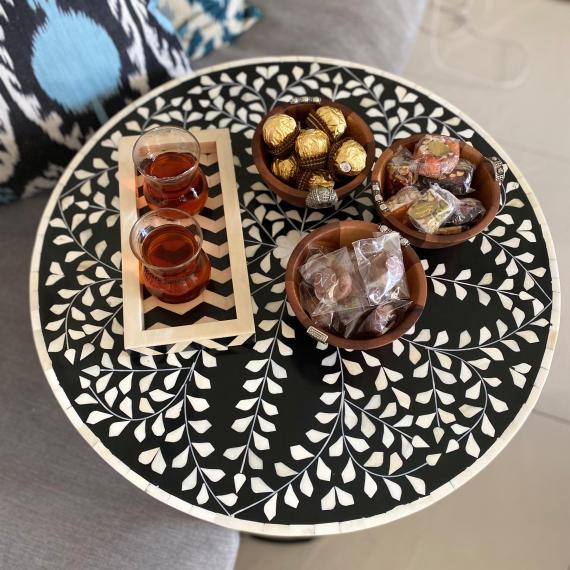 Zahra Bone Inlay Side Table/Black