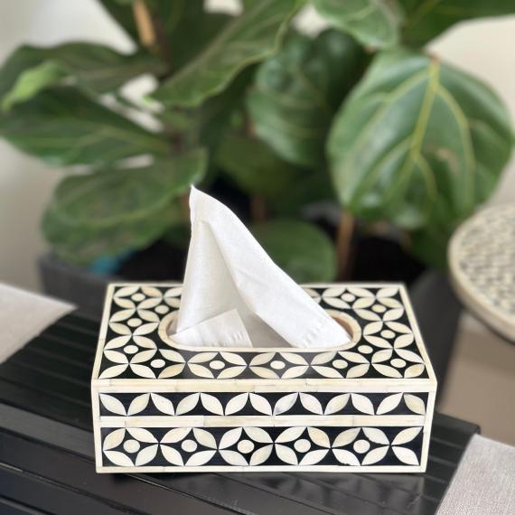 Rectangular Bone inlay tissue box
